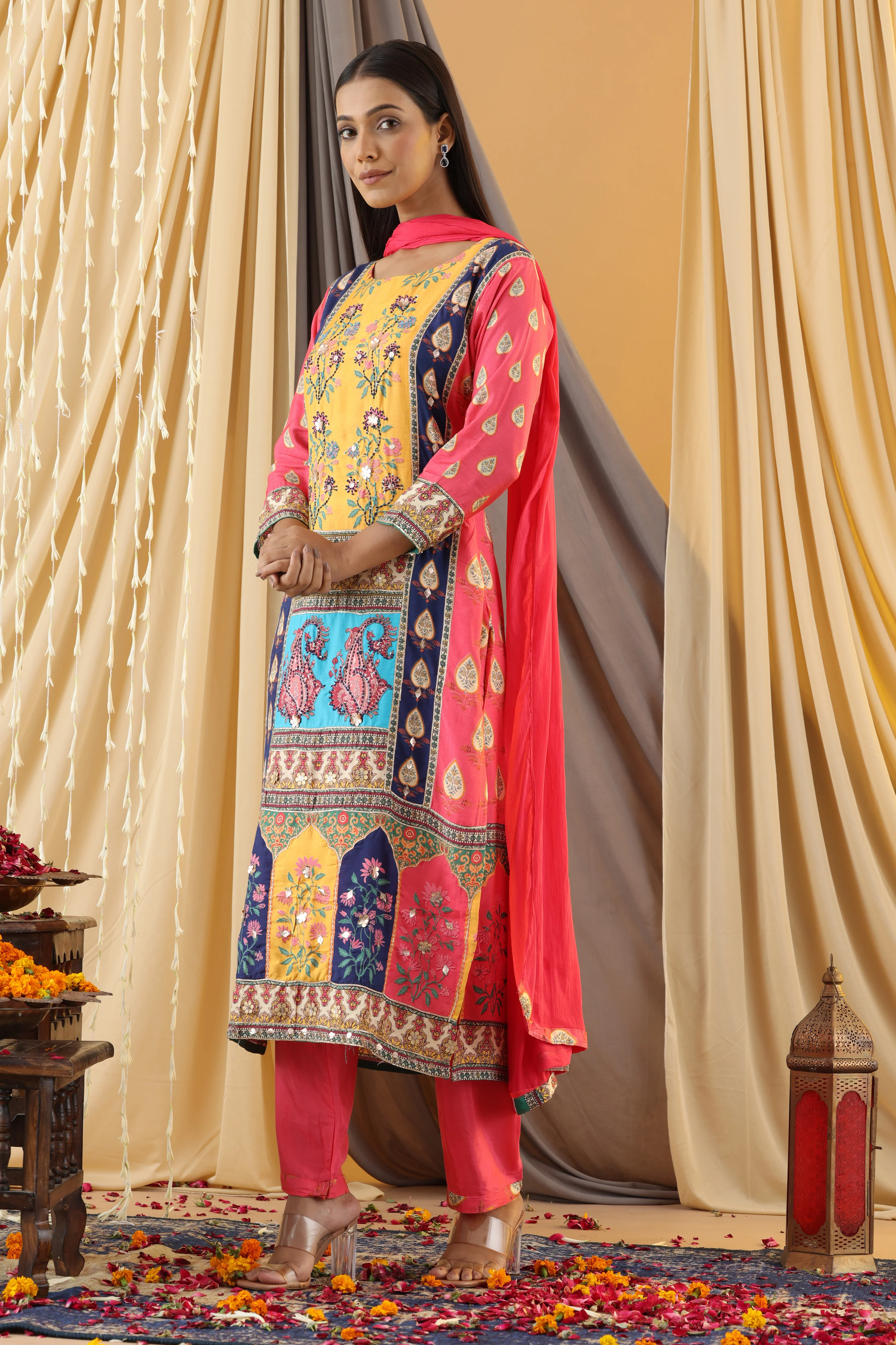 WAHIBA KARACHI CANDY YELLOW FULL WORK SUIT SET - Image 7