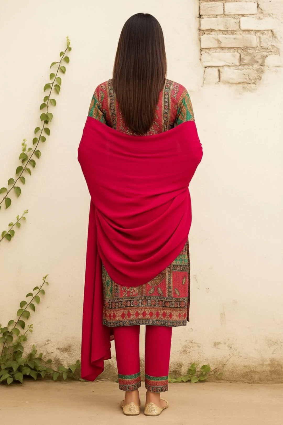 WAHIBA KARACHI ROSE FULL WORK SUIT SET - Image 3