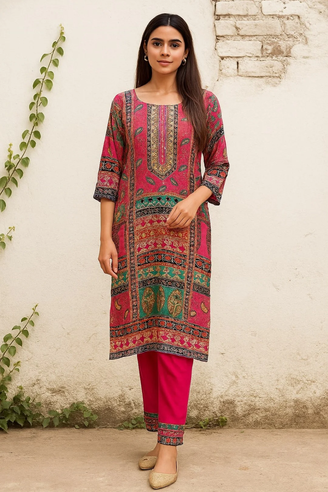 WAHIBA KARACHI ROSE FULL WORK SUIT SET - Image 4
