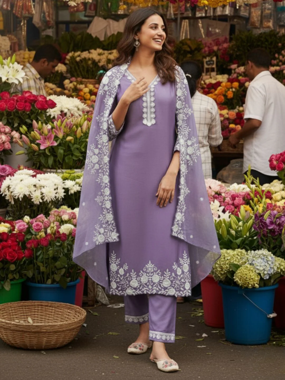 Tara Lavender Embroidered Suit Set - Image 3