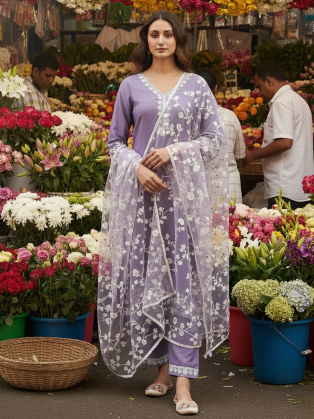 Tara Lavender Embroidered Suit Set - Image 4