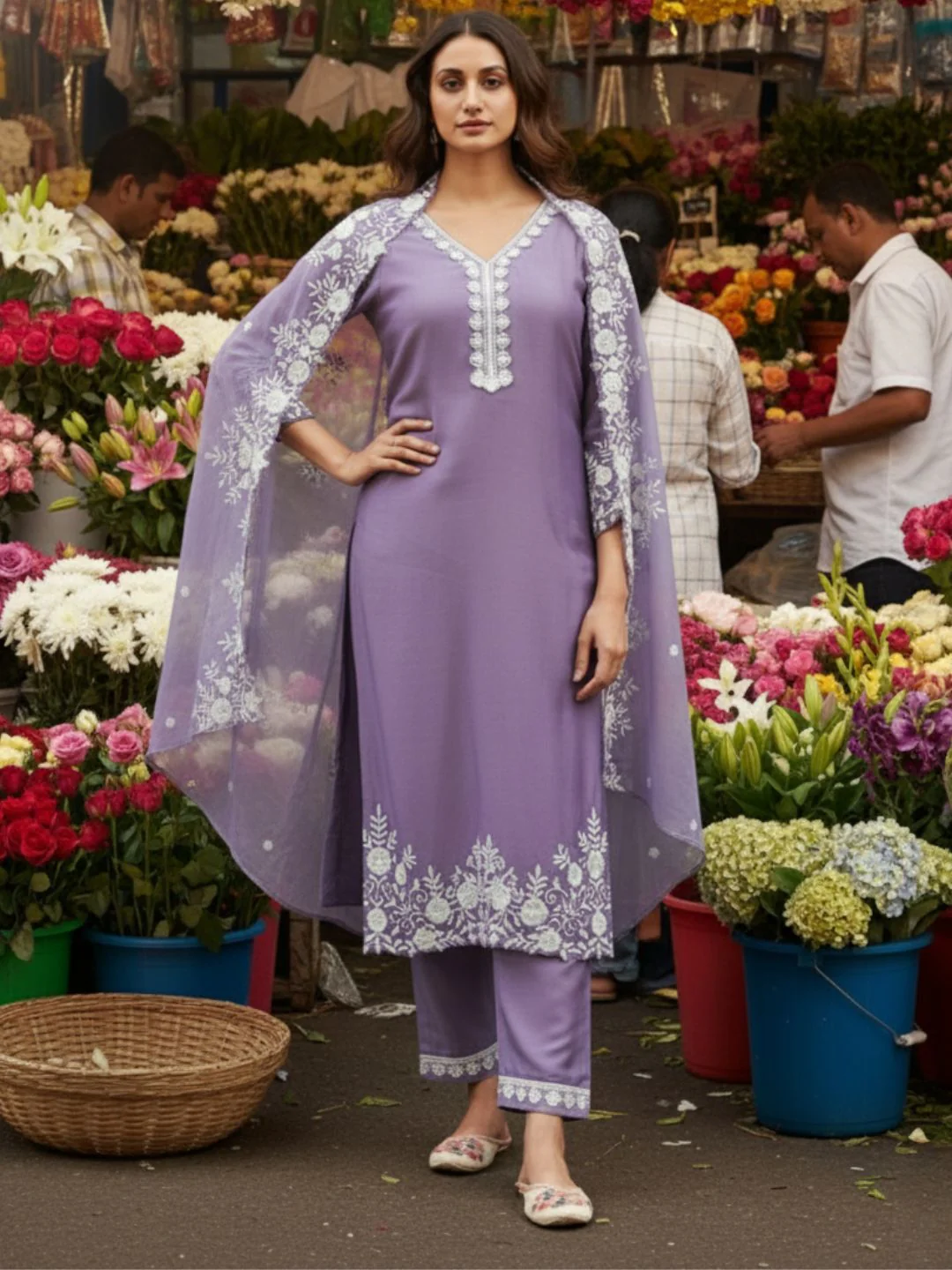 Tara Lavender Embroidered Suit Set - Image 5