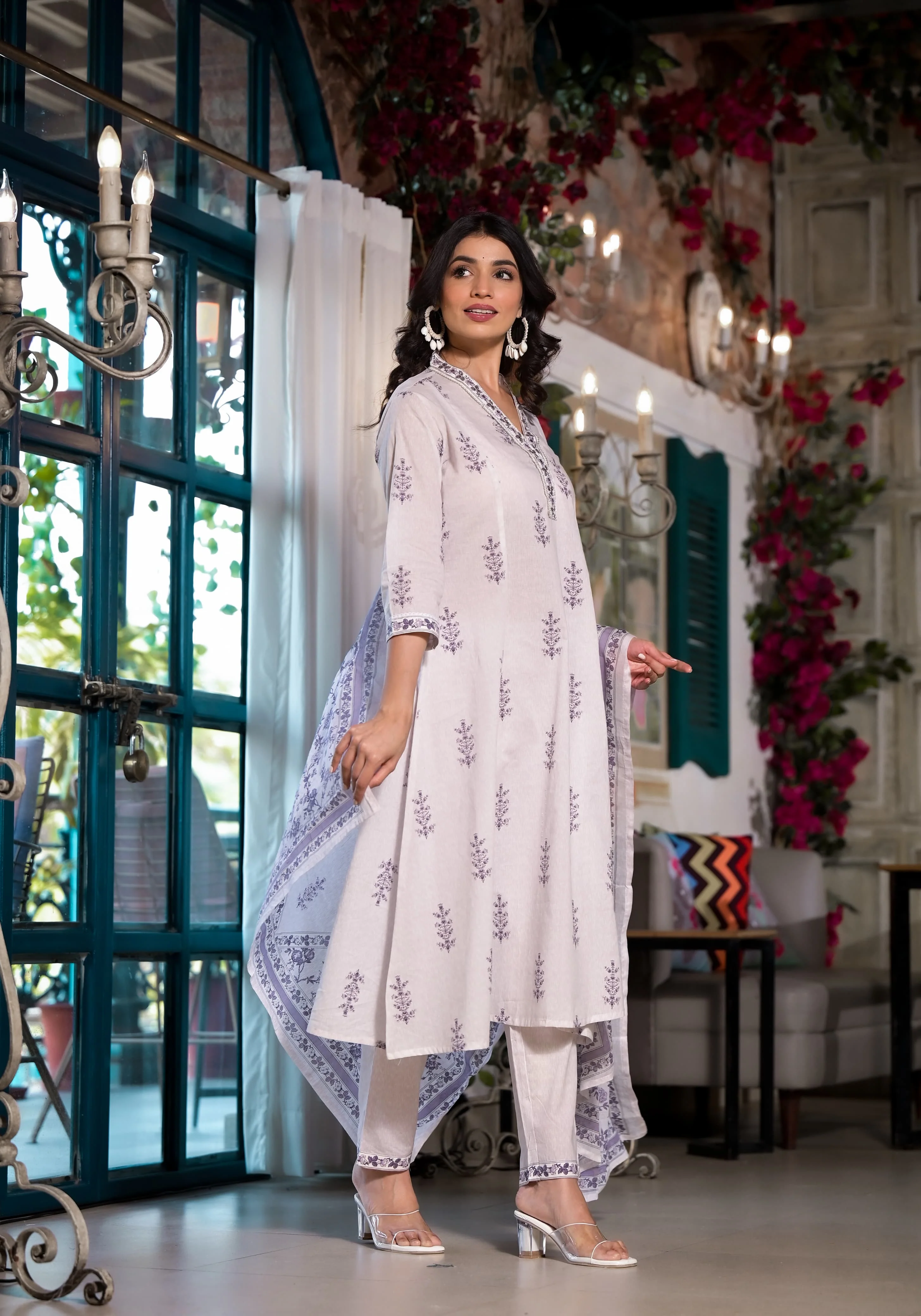 Archana Purple Pure Cotton Suit Set - Image 4