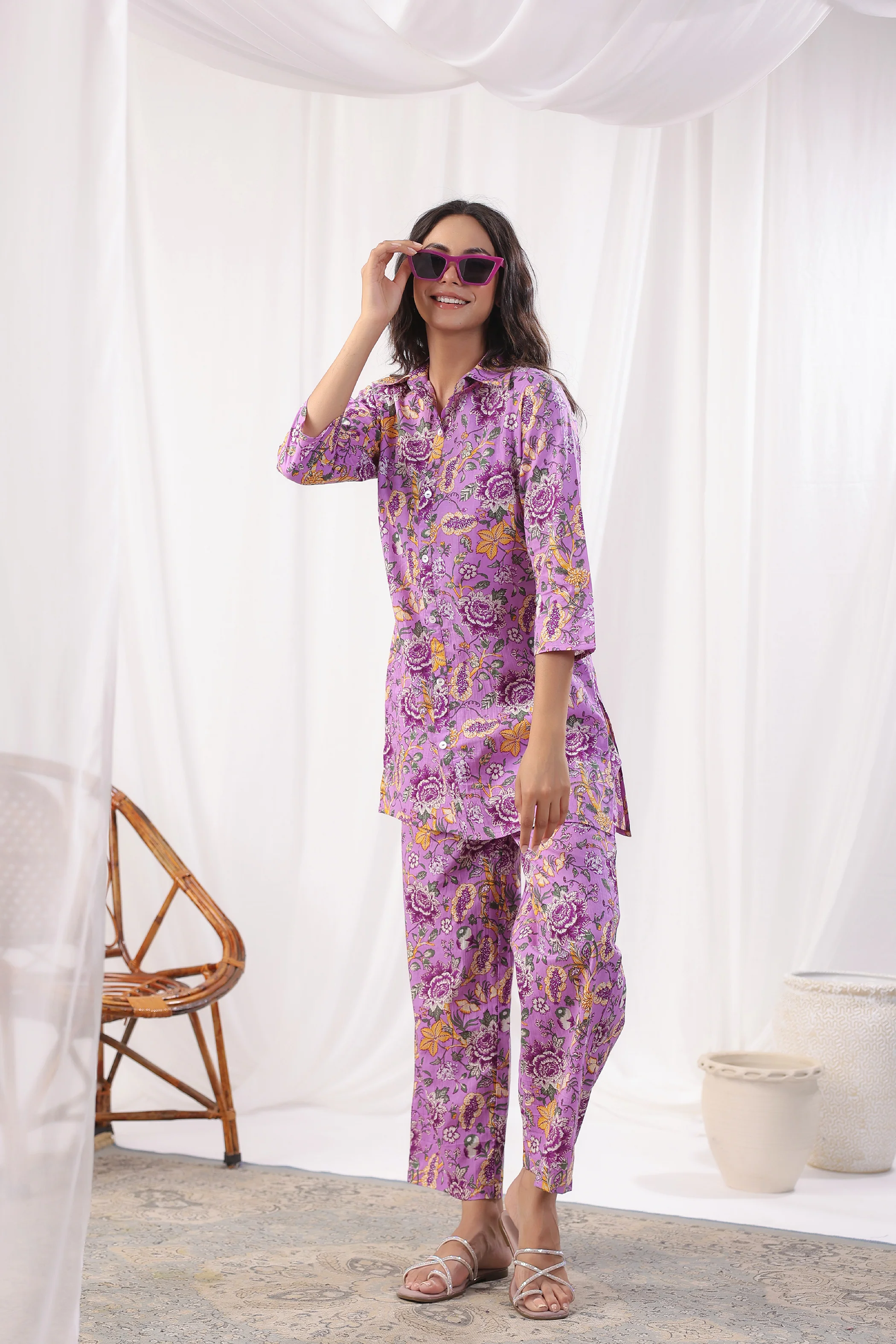 Freya Purple Cotton Co-ord Set - Image 3