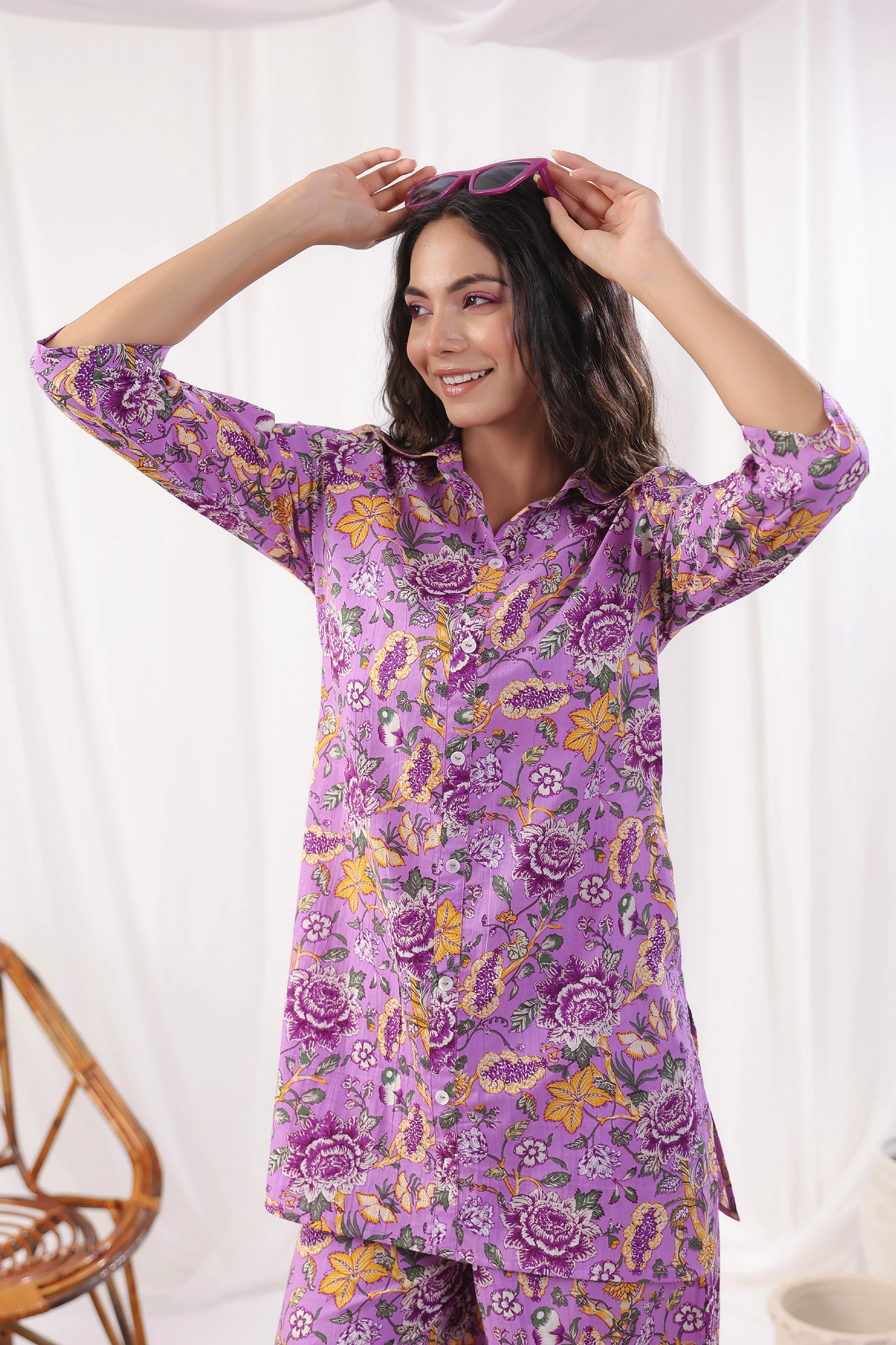Freya Purple Cotton Co-ord Set - Image 4