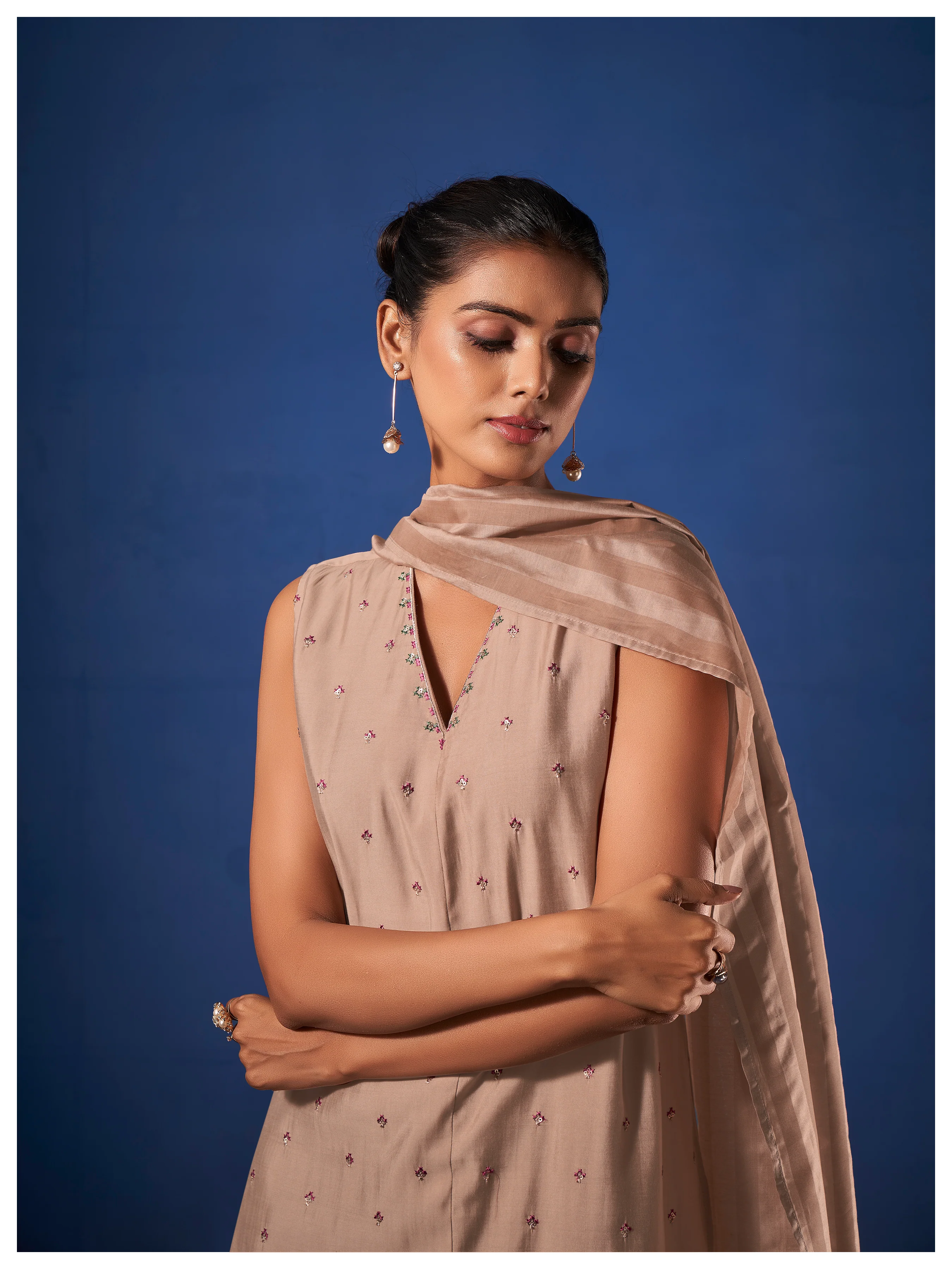 Alena Tan Work Co-ord Set comes with Stole - Image 10