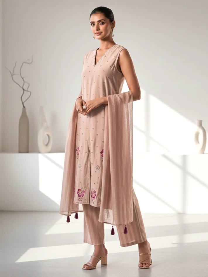 Alena Tan Work Co-ord Set comes with Stole - Image 2