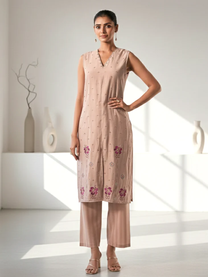 Alena Tan Work Co-ord Set comes with Stole - Image 3