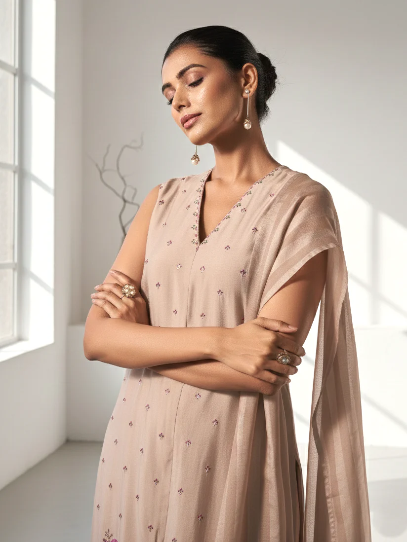 Alena Tan Work Co-ord Set comes with Stole - Image 5