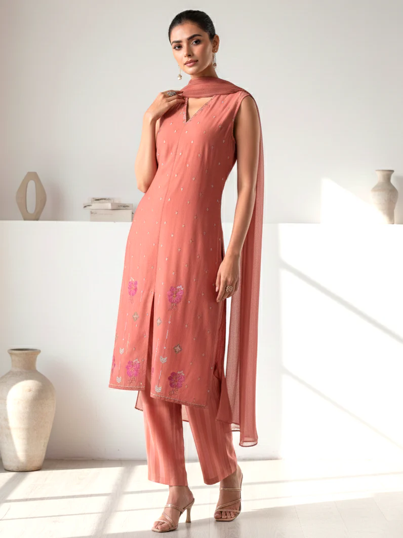 Alena Rust Work Co-ord Set comes with Stole - Image 2