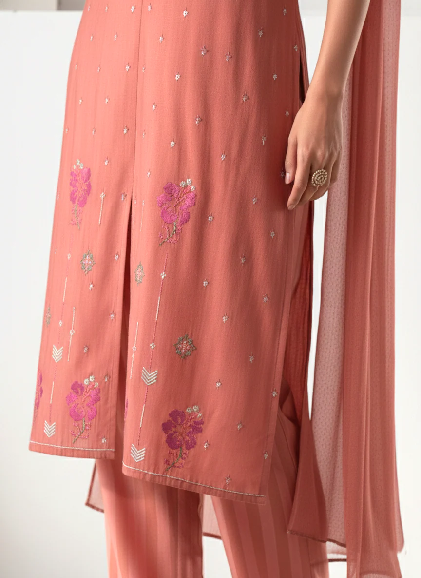 Alena Rust Work Co-ord Set comes with Stole - Image 6