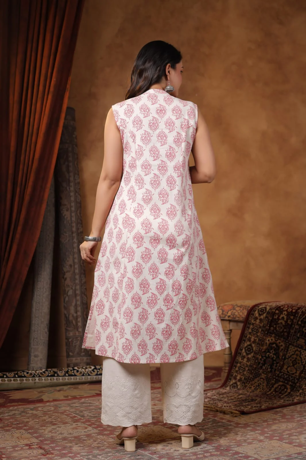 RAMBHA CRIMSON COTTON KURTA PANT SET - Image 3