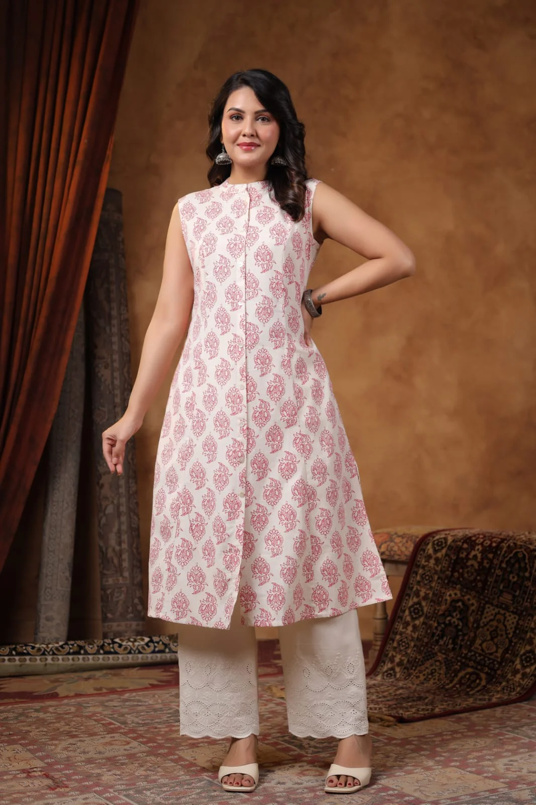 RAMBHA CRIMSON COTTON KURTA PANT SET - Image 4
