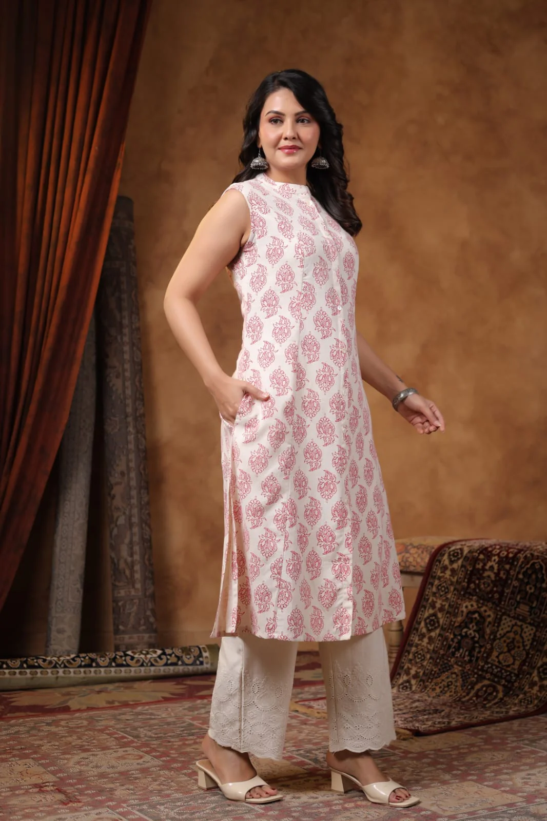 RAMBHA CRIMSON COTTON KURTA PANT SET - Image 5