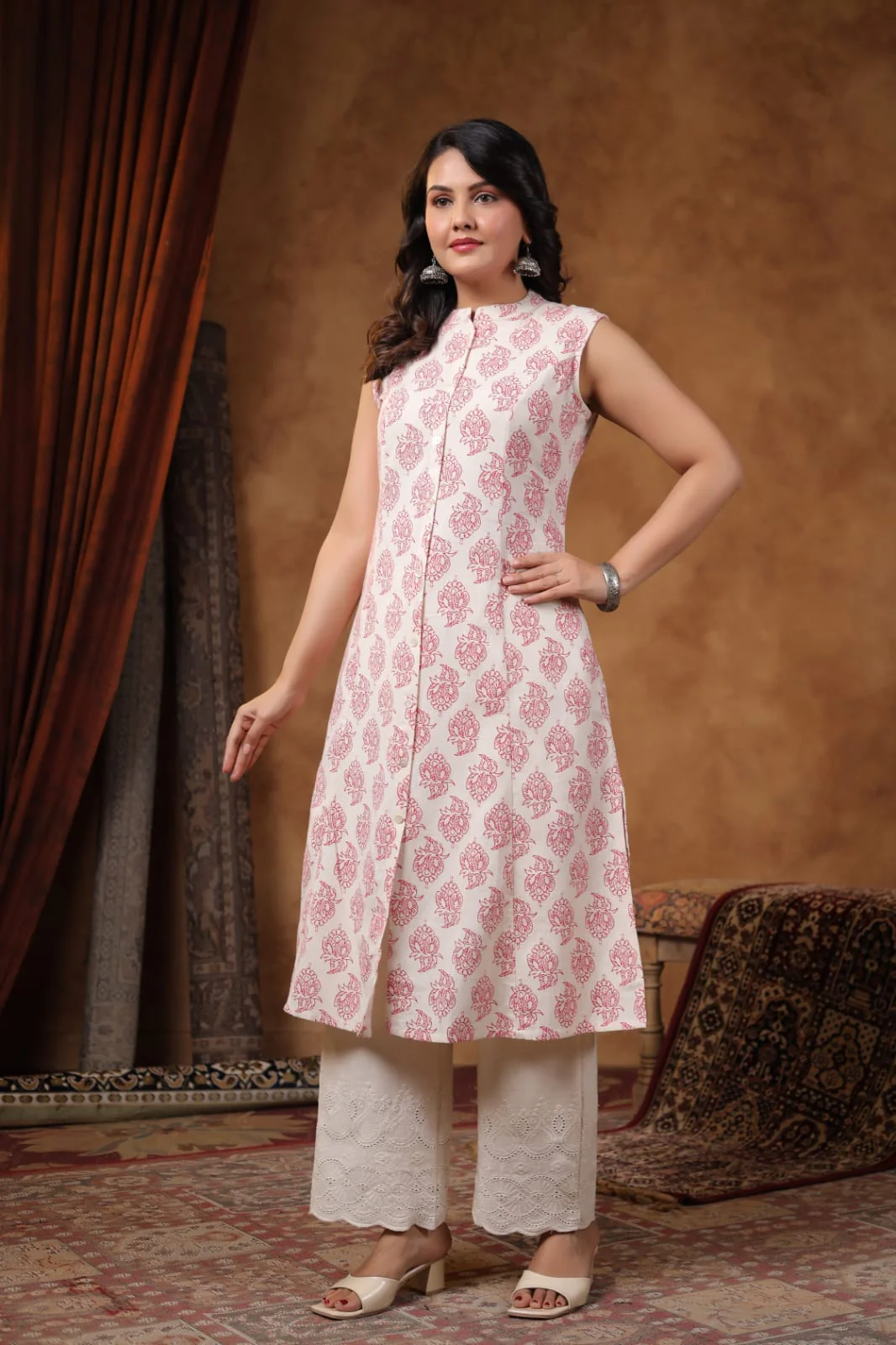 RAMBHA CRIMSON COTTON KURTA PANT SET - Image 7