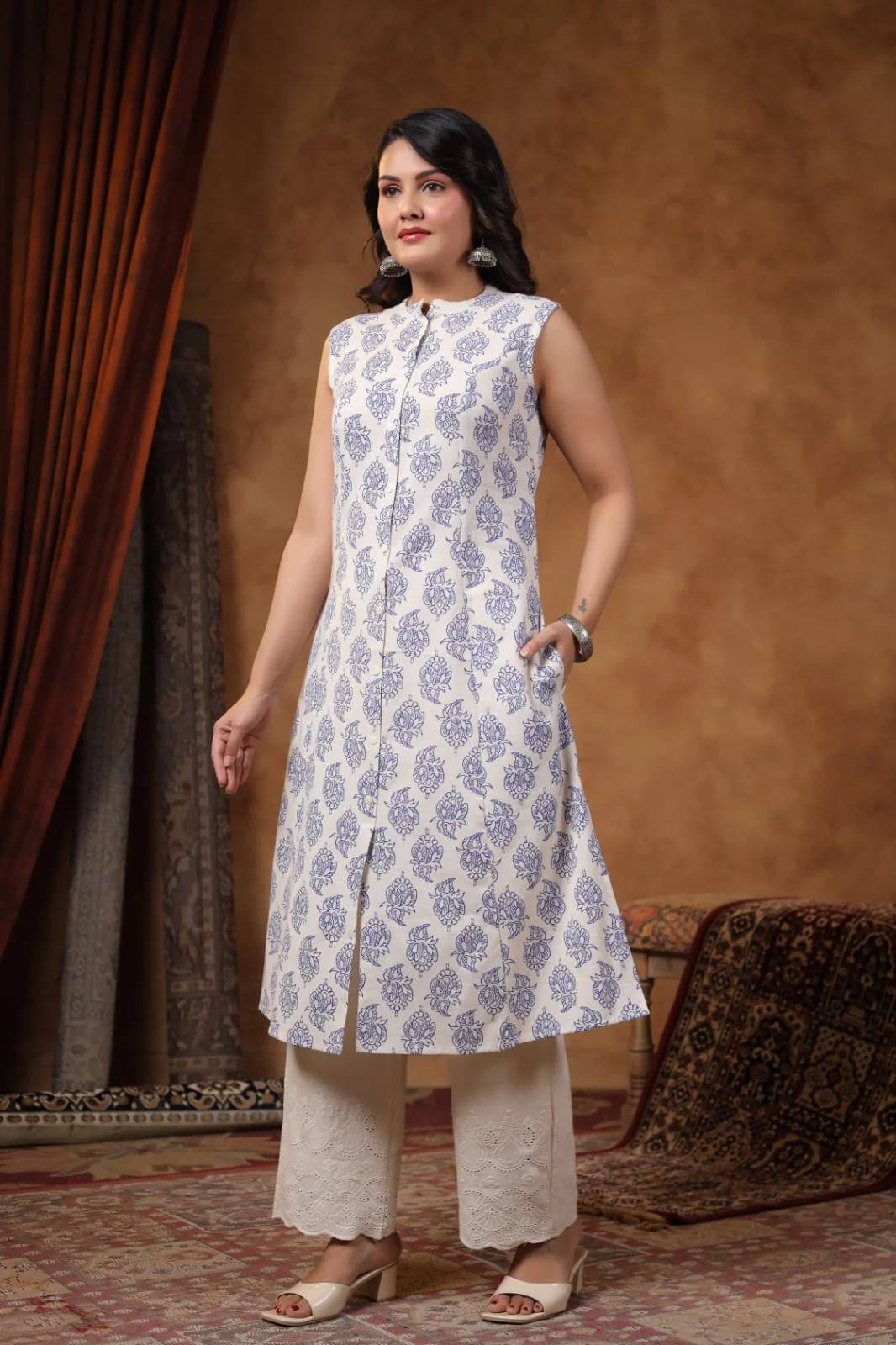 RAMBHA INDIGO COTTON KURTA PANT SET - Image 5