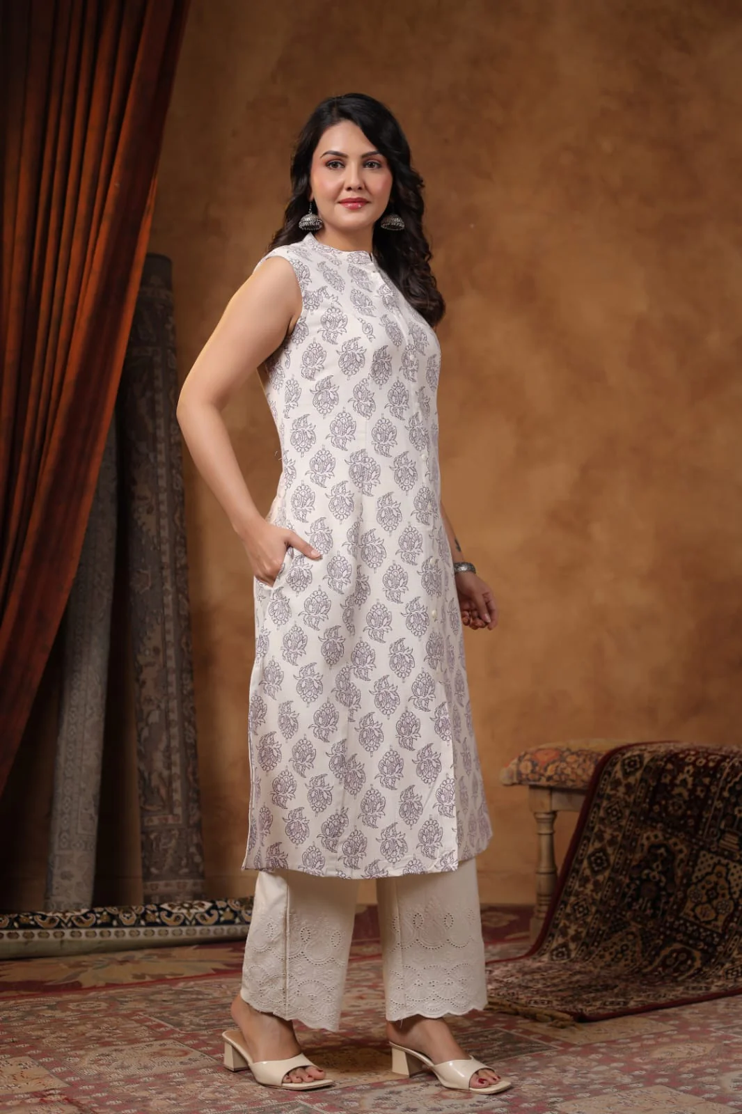 RAMBHA ORCHID COTTON KURTA PANT SET - Image 3