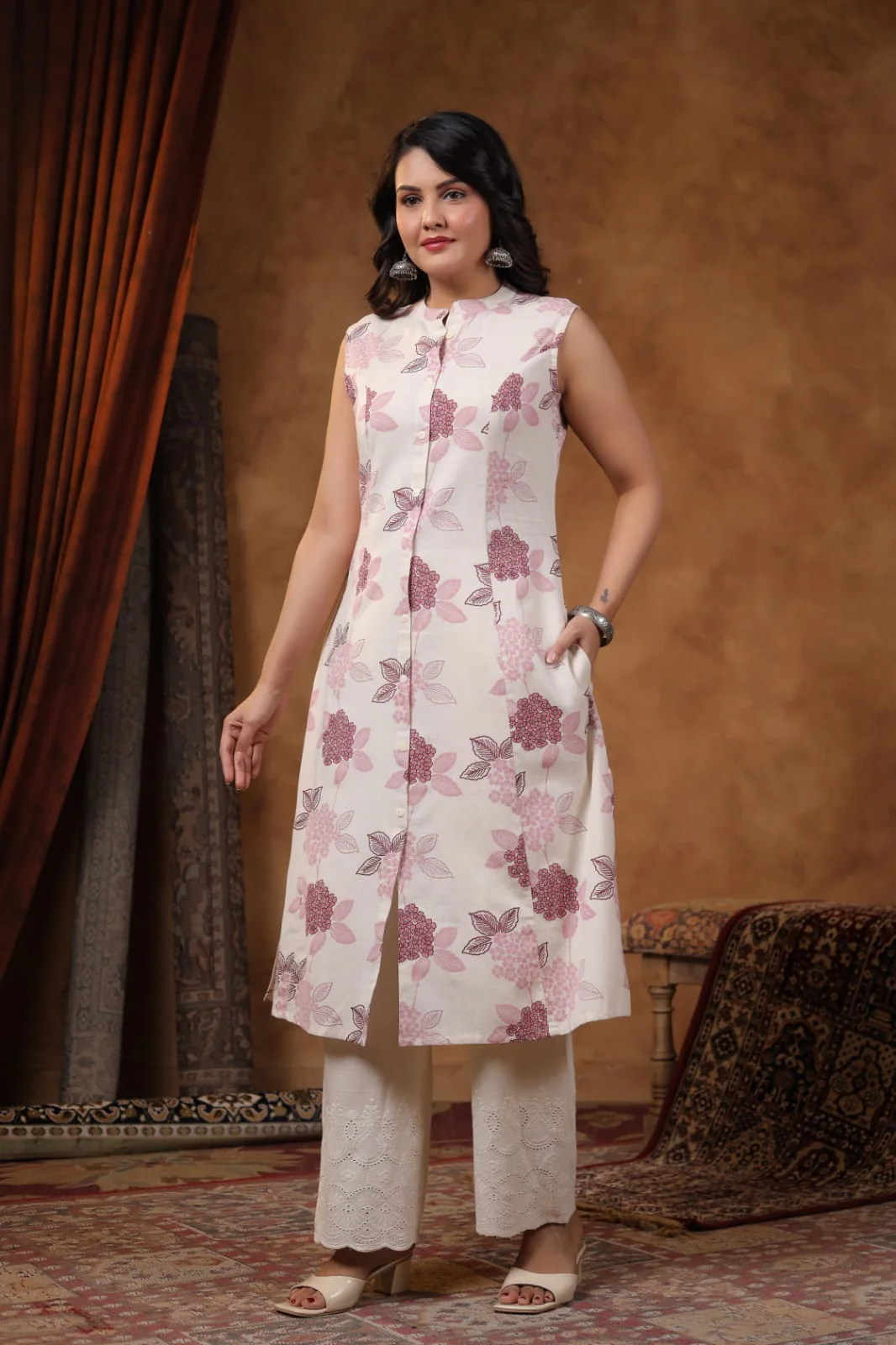 RAMBHA PURPLE COTTON KURTA PANT SET - Image 4