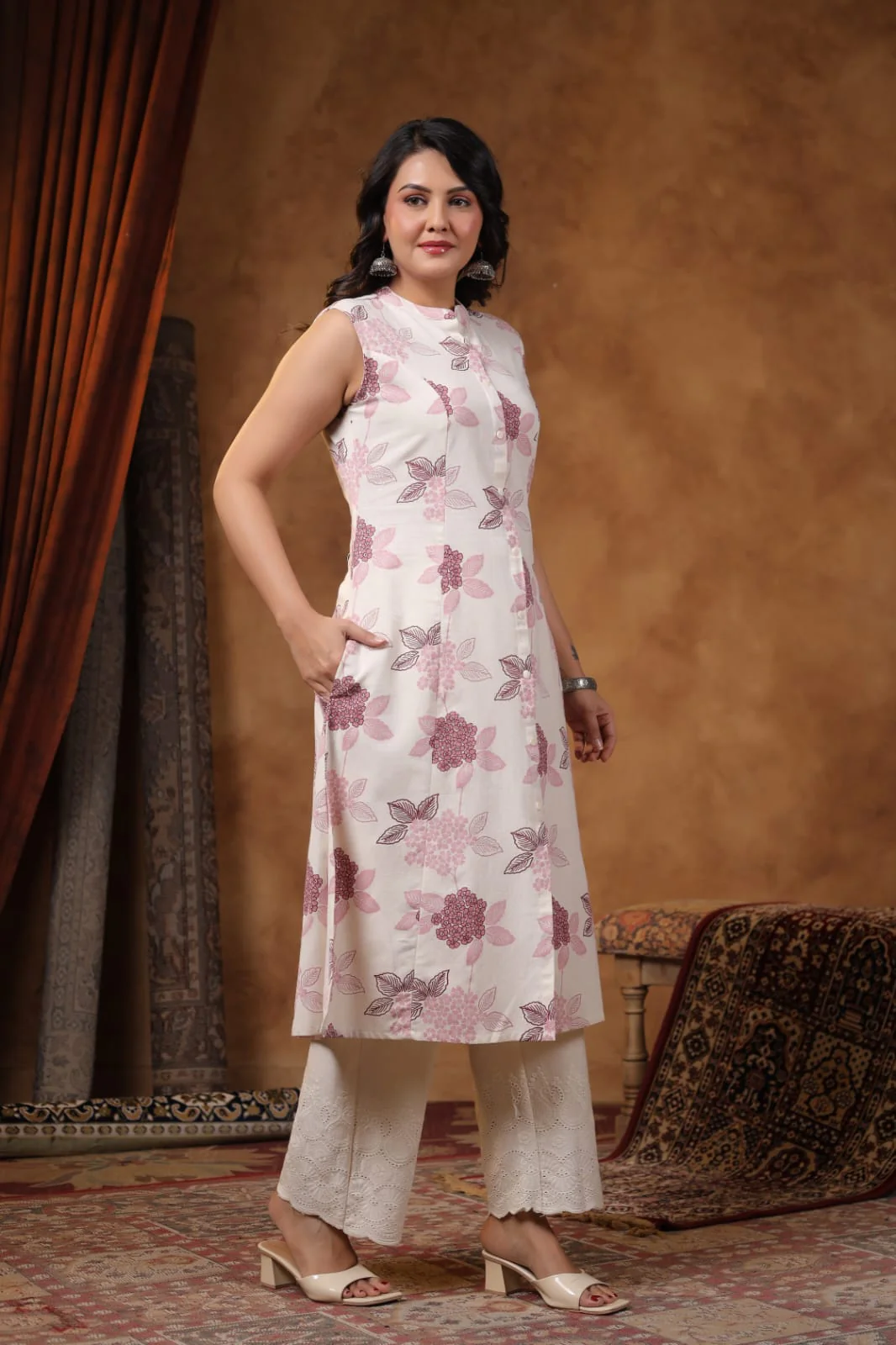 RAMBHA PURPLE COTTON KURTA PANT SET - Image 5