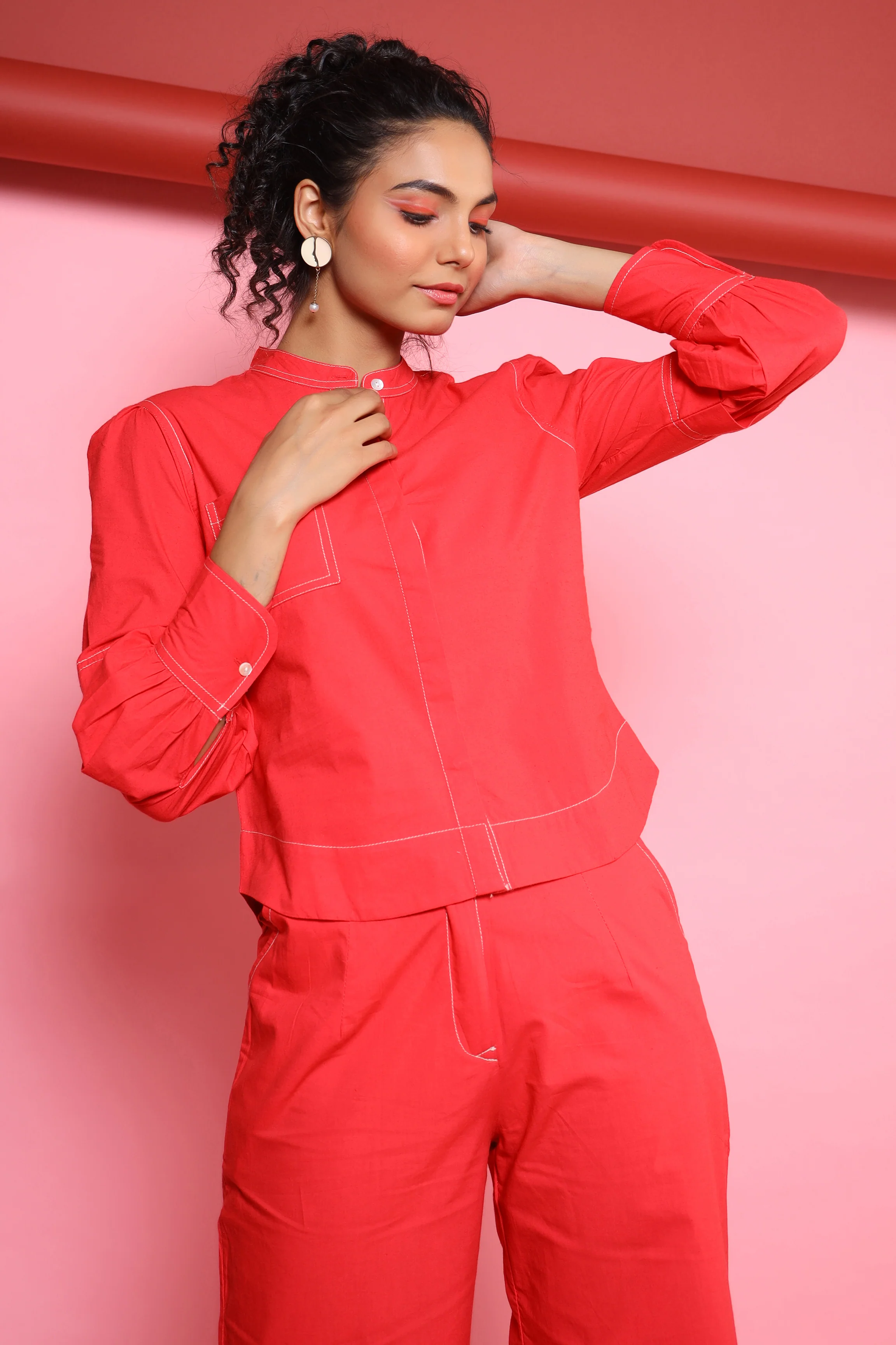 Auris Red Cotton Co-ord Set - Image 2