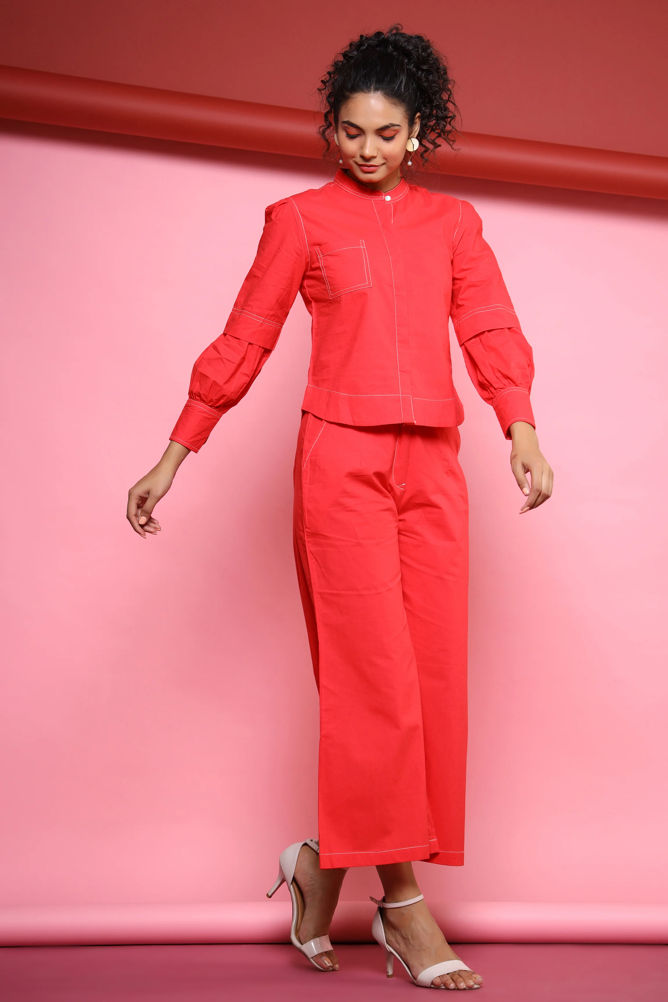 Auris Red Cotton Co-ord Set - Image 3
