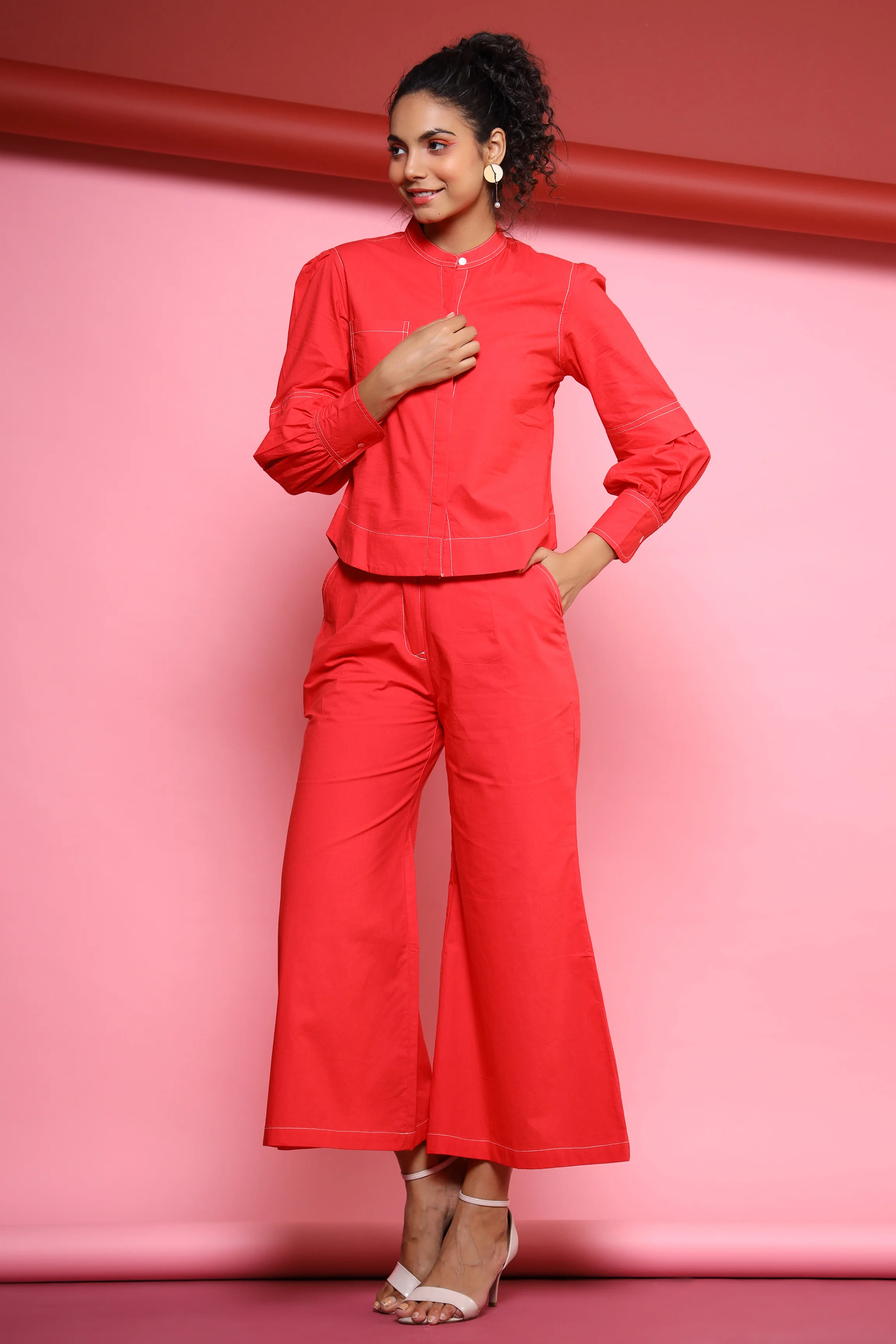 Auris Red Cotton Co-ord Set - Image 4