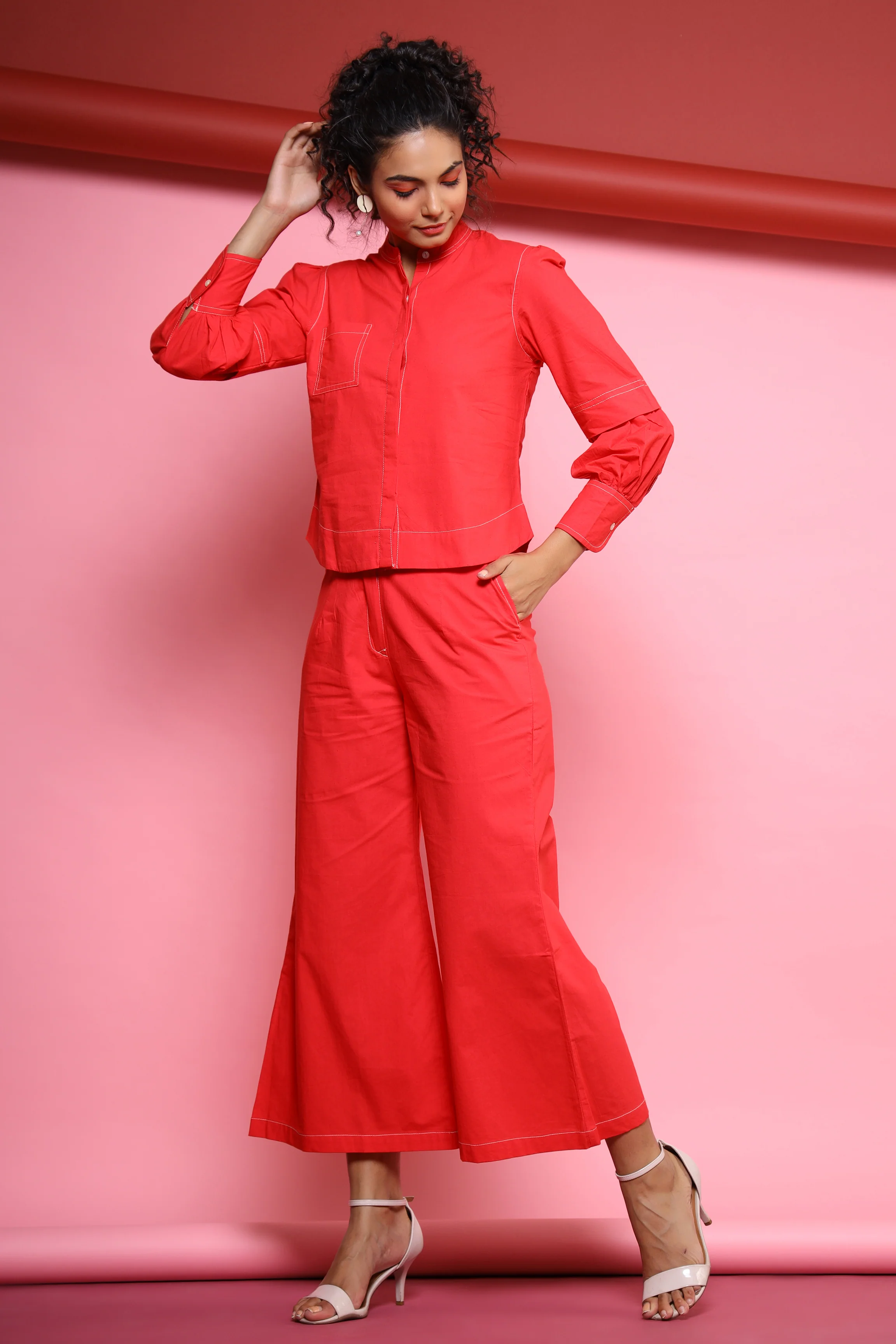 Auris Red Cotton Co-ord Set - Image 5