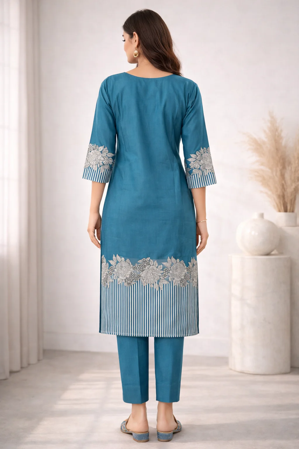 Reet Teal Printed Work Suit Set - Image 3