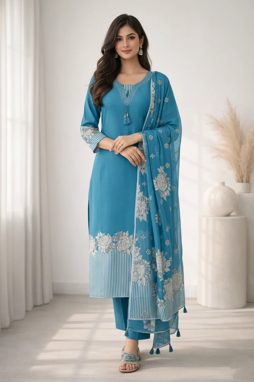 Reet Teal Printed Work Suit Set - Image 4
