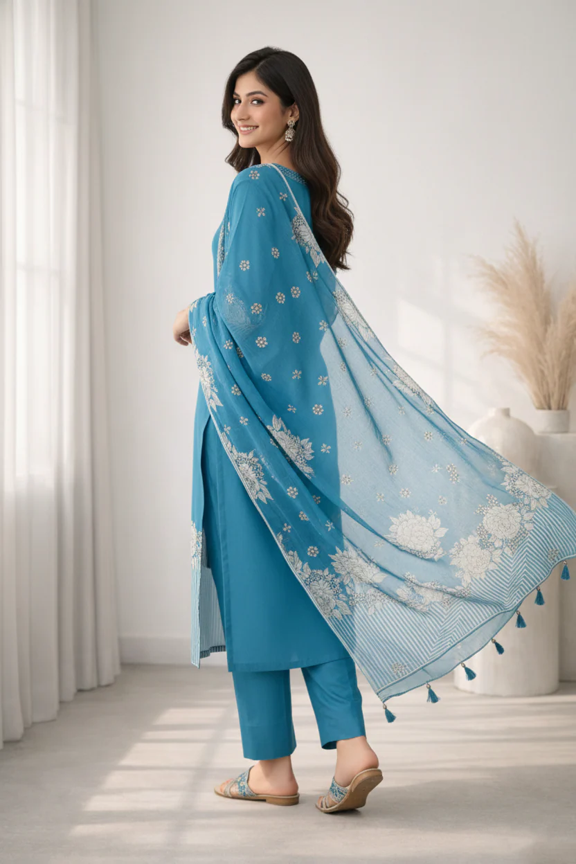 Reet Teal Printed Work Suit Set - Image 5