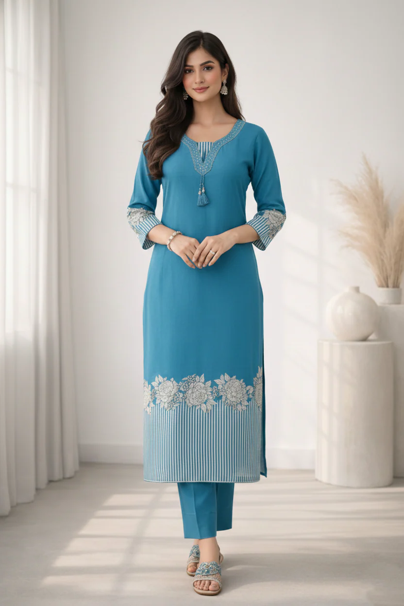 Reet Teal Printed Work Suit Set - Image 6