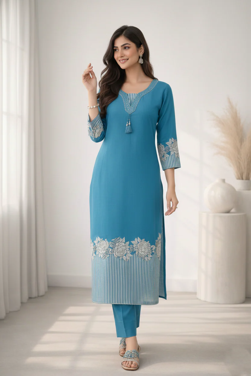 Reet Teal Printed Work Suit Set - Image 7