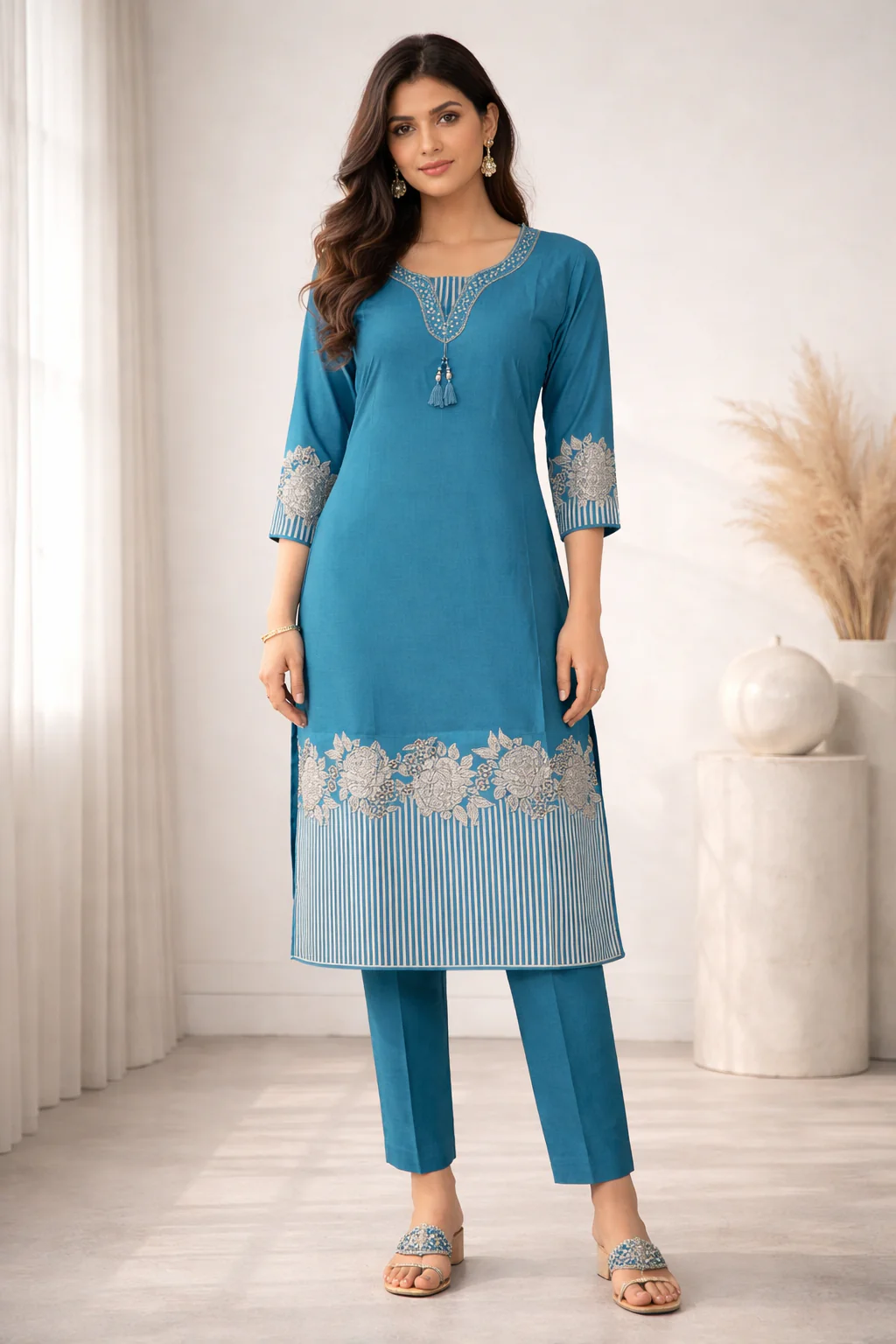 Reet Teal Printed Work Suit Set - Image 8