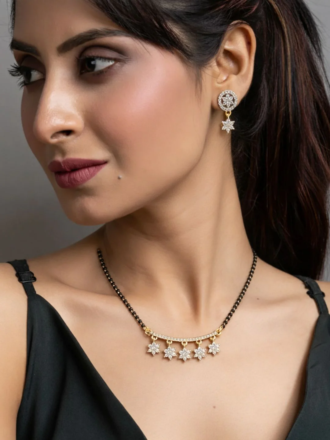 Rivaaz diamond Mangalsutra with earings set - Image 7