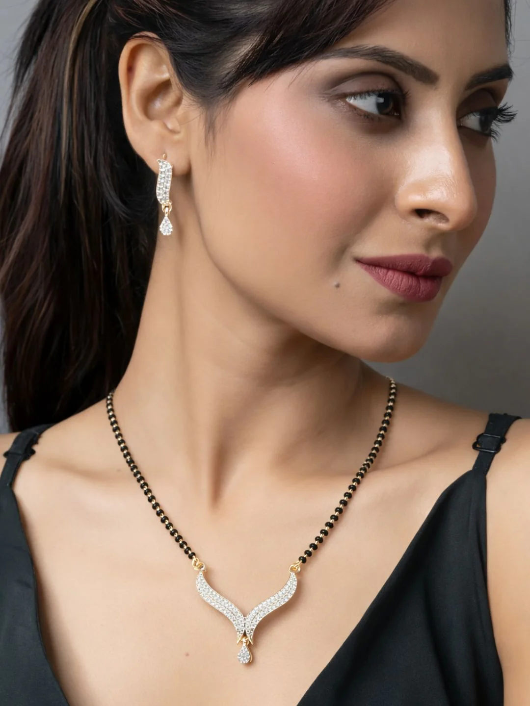 Rivaaz diamond Mangalsutra with earings set - Image 6