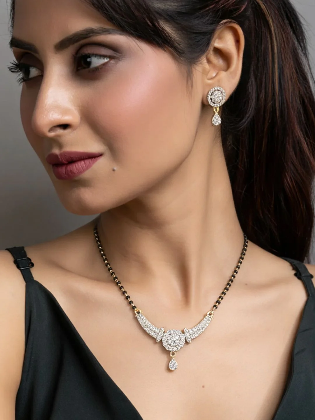 Rivaaz diamond Mangalsutra with earings set - Image 7