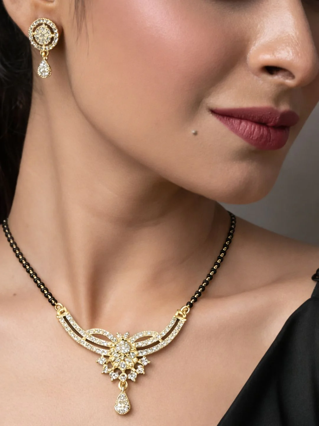 Rivaaz diamond Mangalsutra with earings set - Image 2
