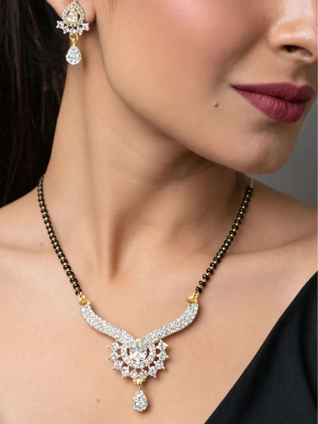 Rivaaz diamond Mangalsutra with earings set - Image 2