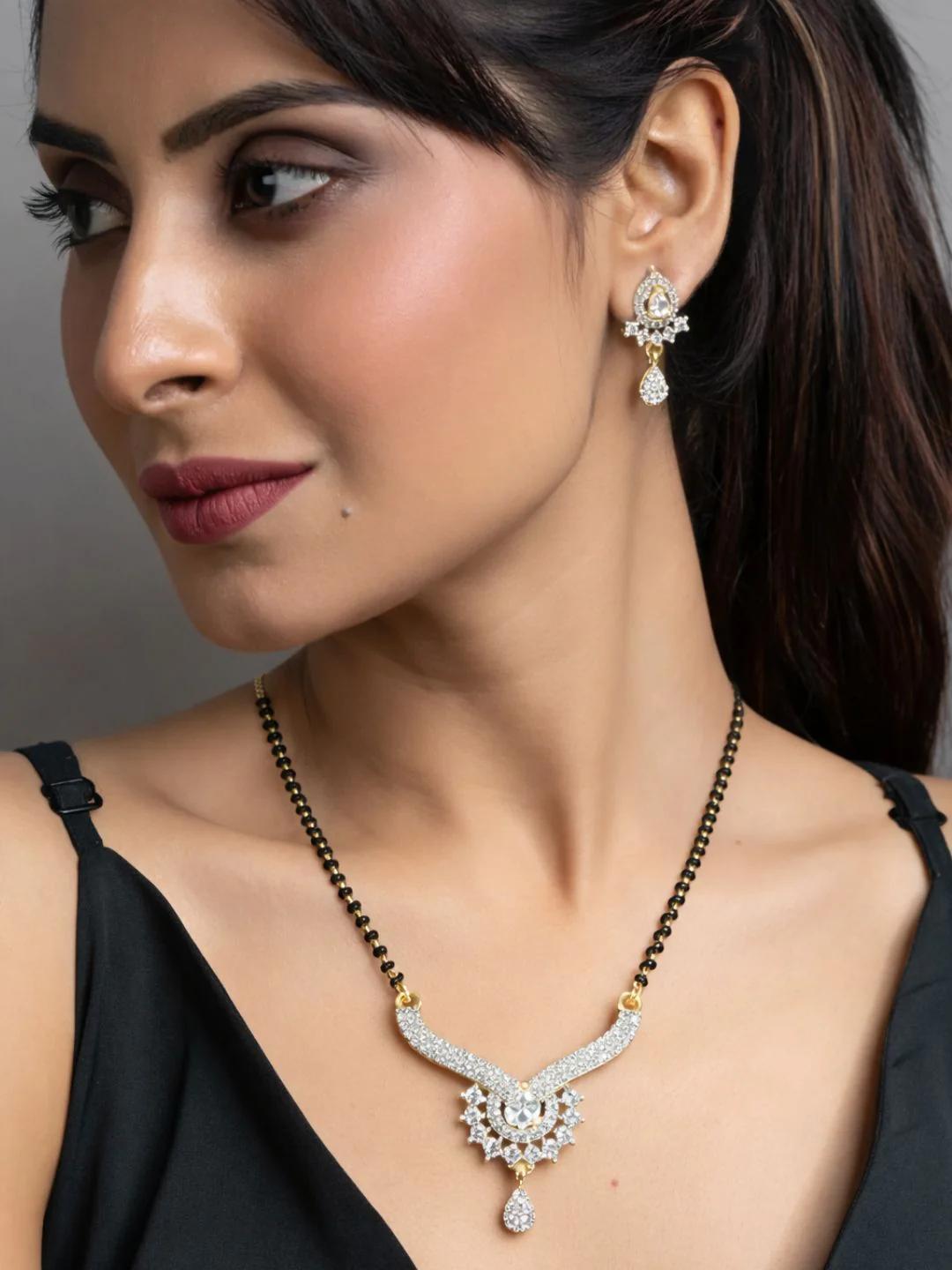 Rivaaz diamond Mangalsutra with earings set - Image 6