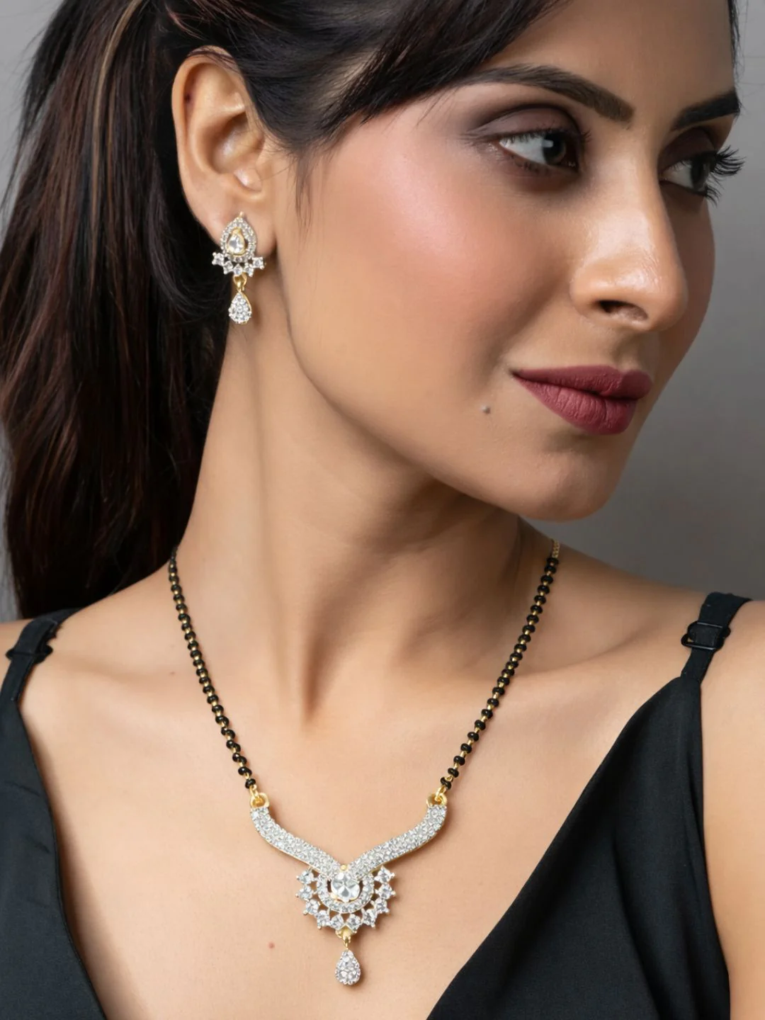Rivaaz diamond Mangalsutra with earings set - Image 7