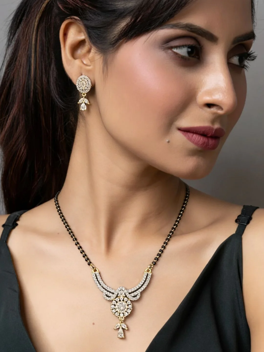 Rivaaz diamond Mangalsutra with earings set - Image 6