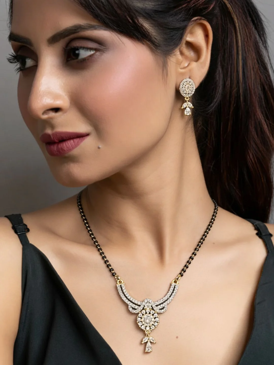 Rivaaz diamond Mangalsutra with earings set - Image 7
