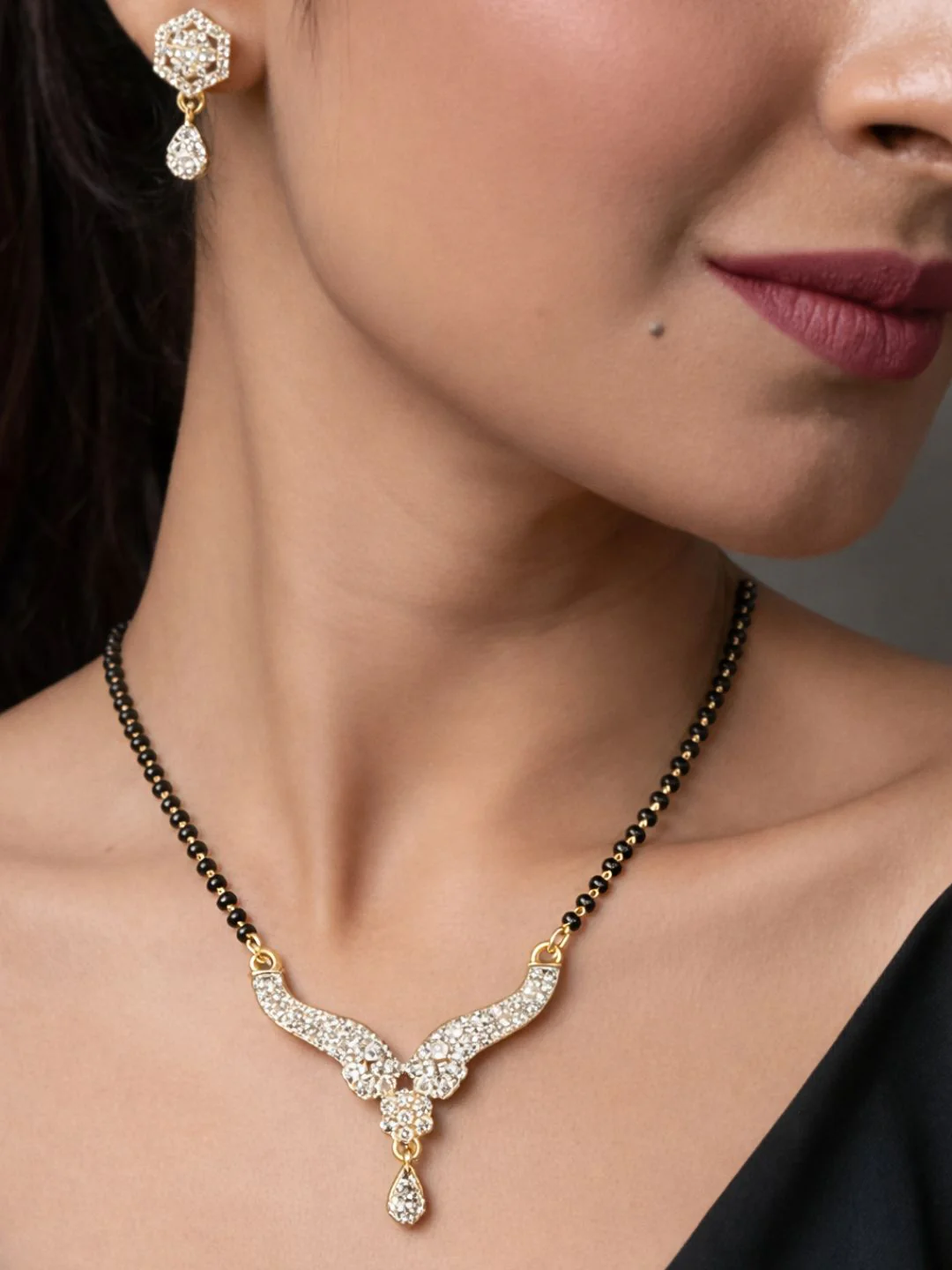 Rivaaz diamond Mangalsutra with earings set - Image 2