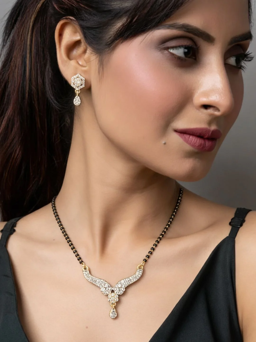 Rivaaz diamond Mangalsutra with earings set - Image 6