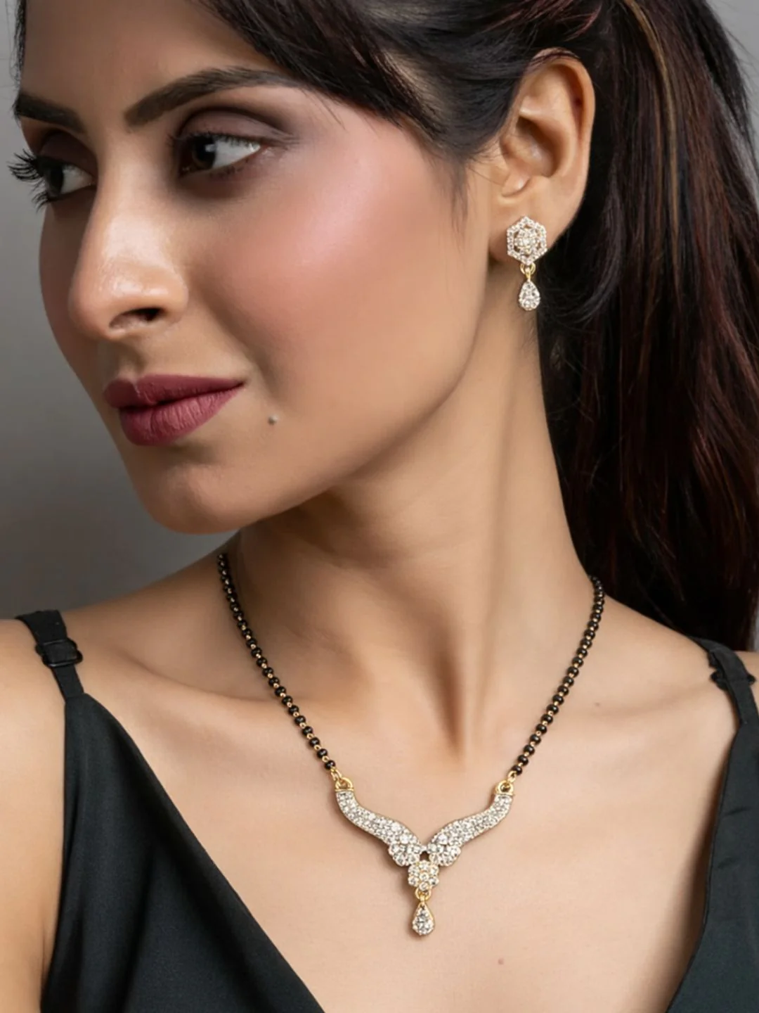 Rivaaz diamond Mangalsutra with earings set - Image 7