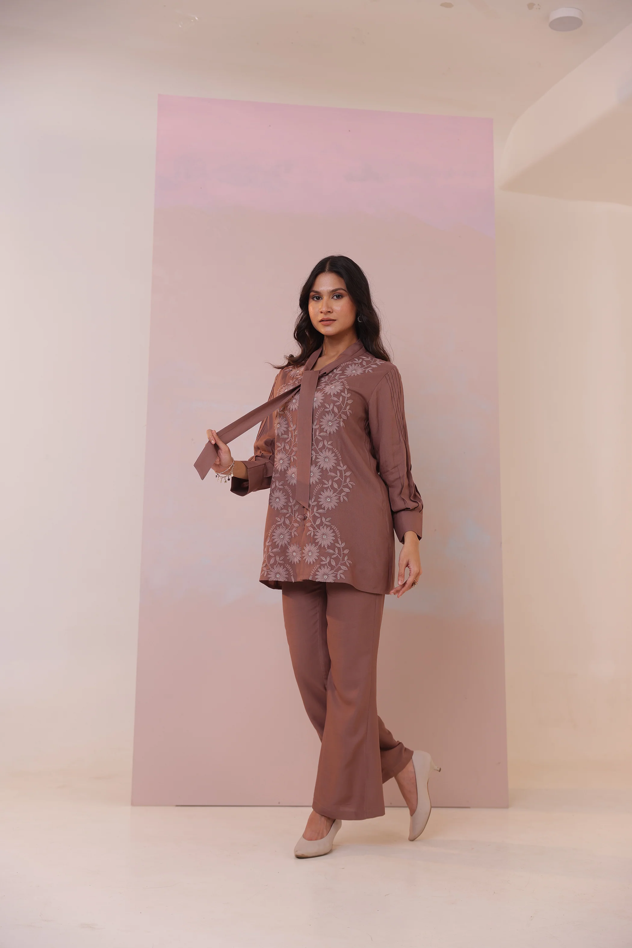Purna Caramel Embroidered Cotton Co-ord Set - Image 5