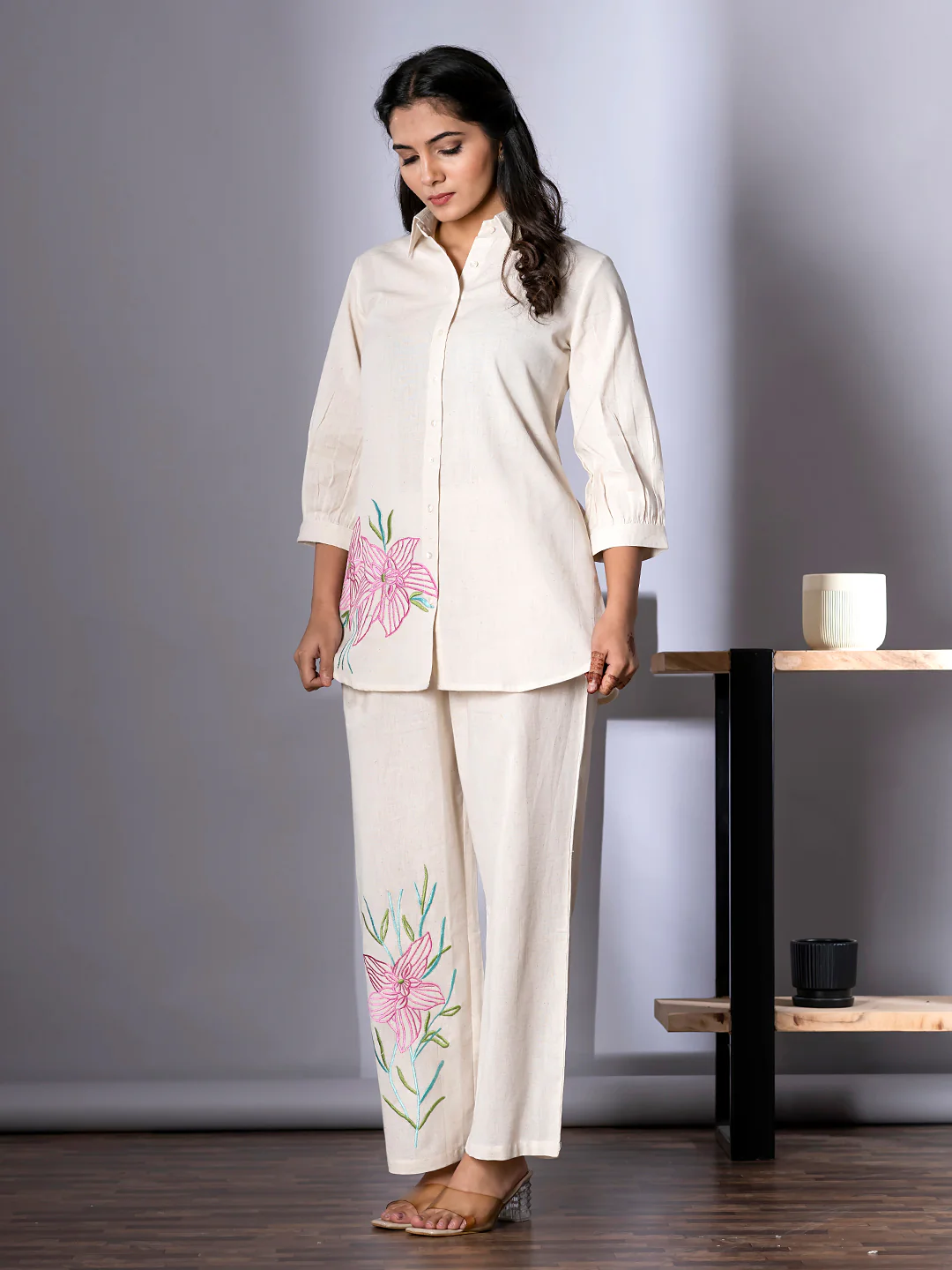 Tripti Pearl Embroidery Cotton Co-ord Set - Image 4