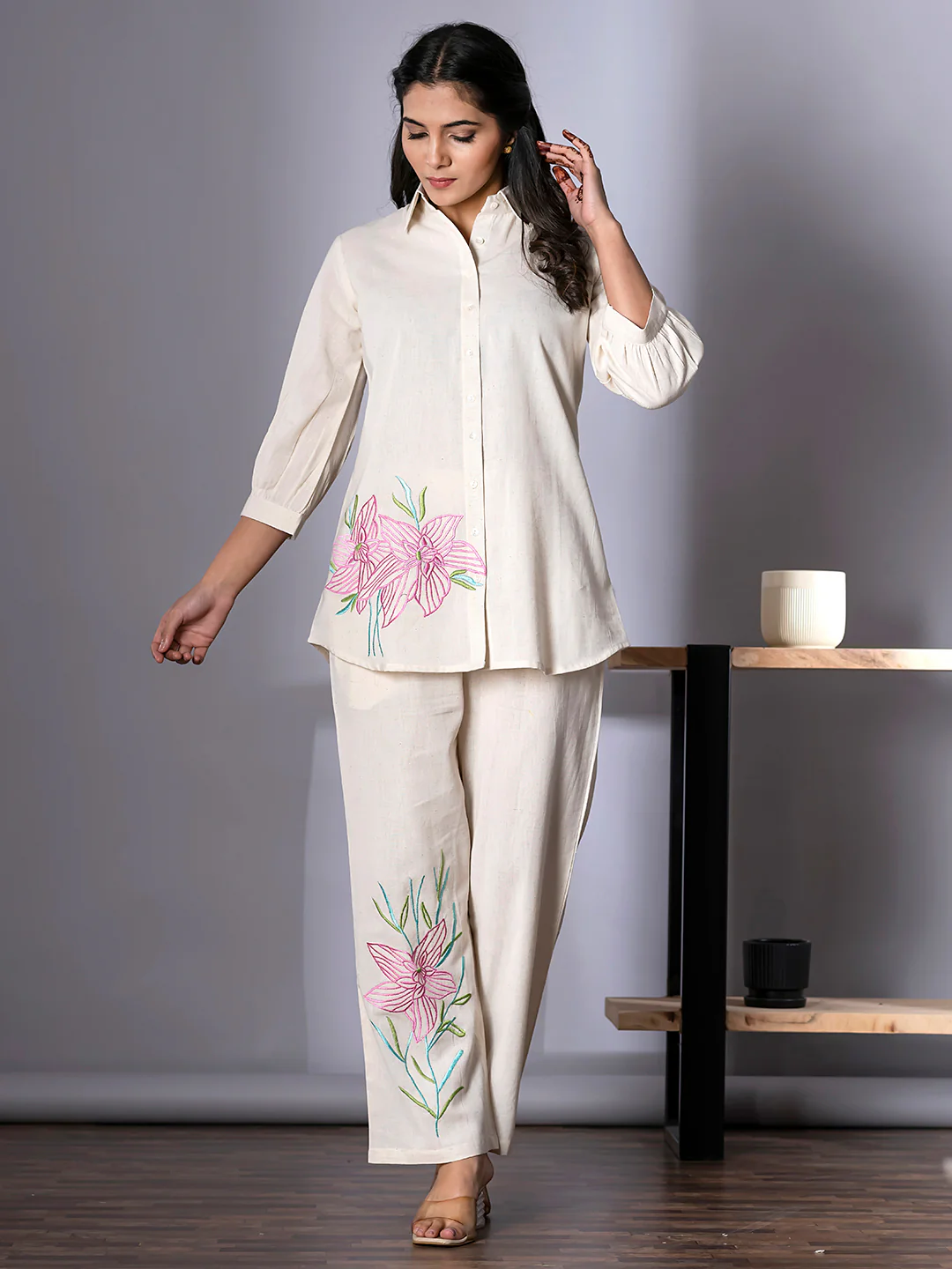 Tripti Pearl Embroidery Cotton Co-ord Set - Image 5