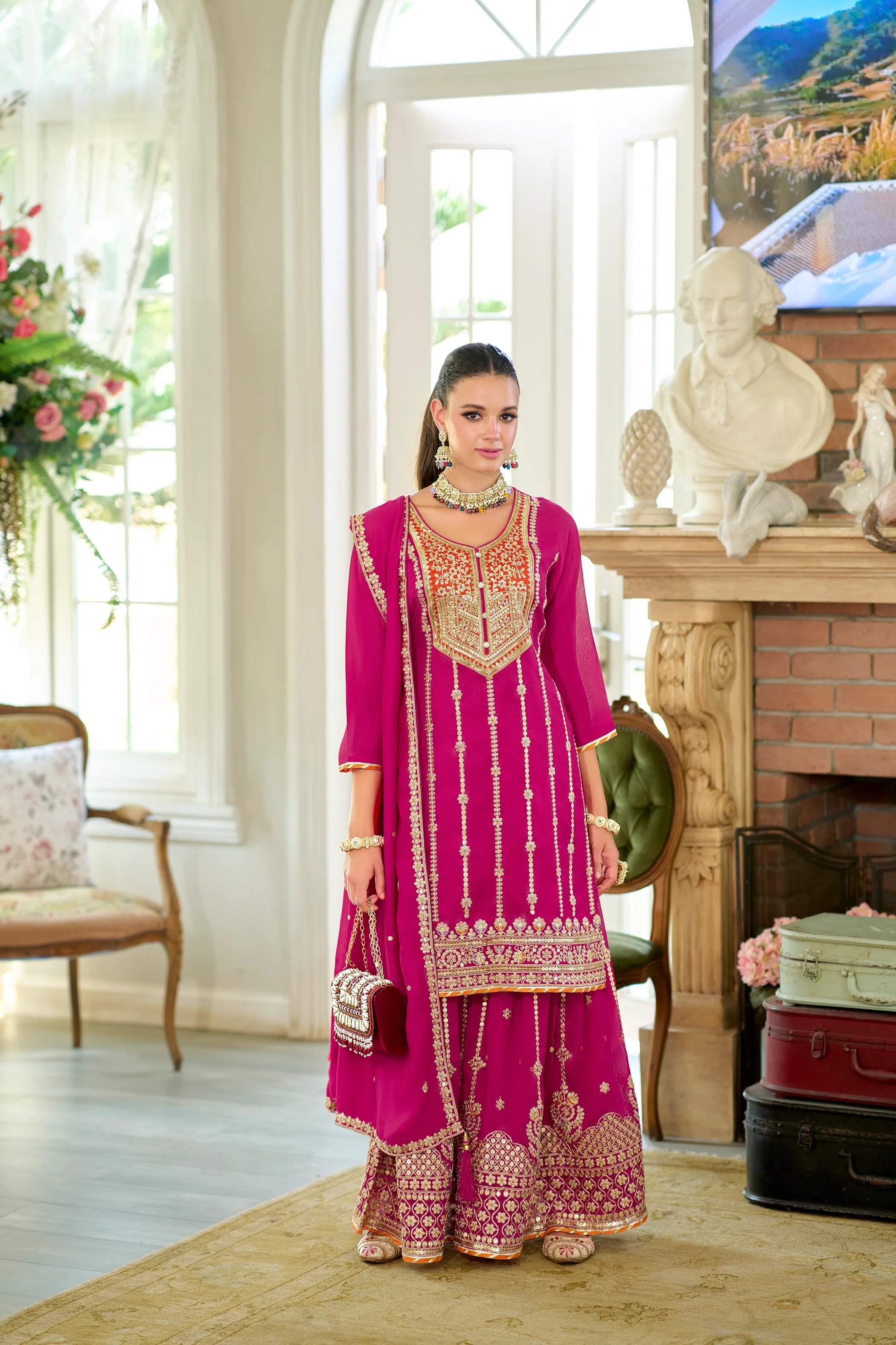 Shahi Rose Full Work Sharara Set - Image 7