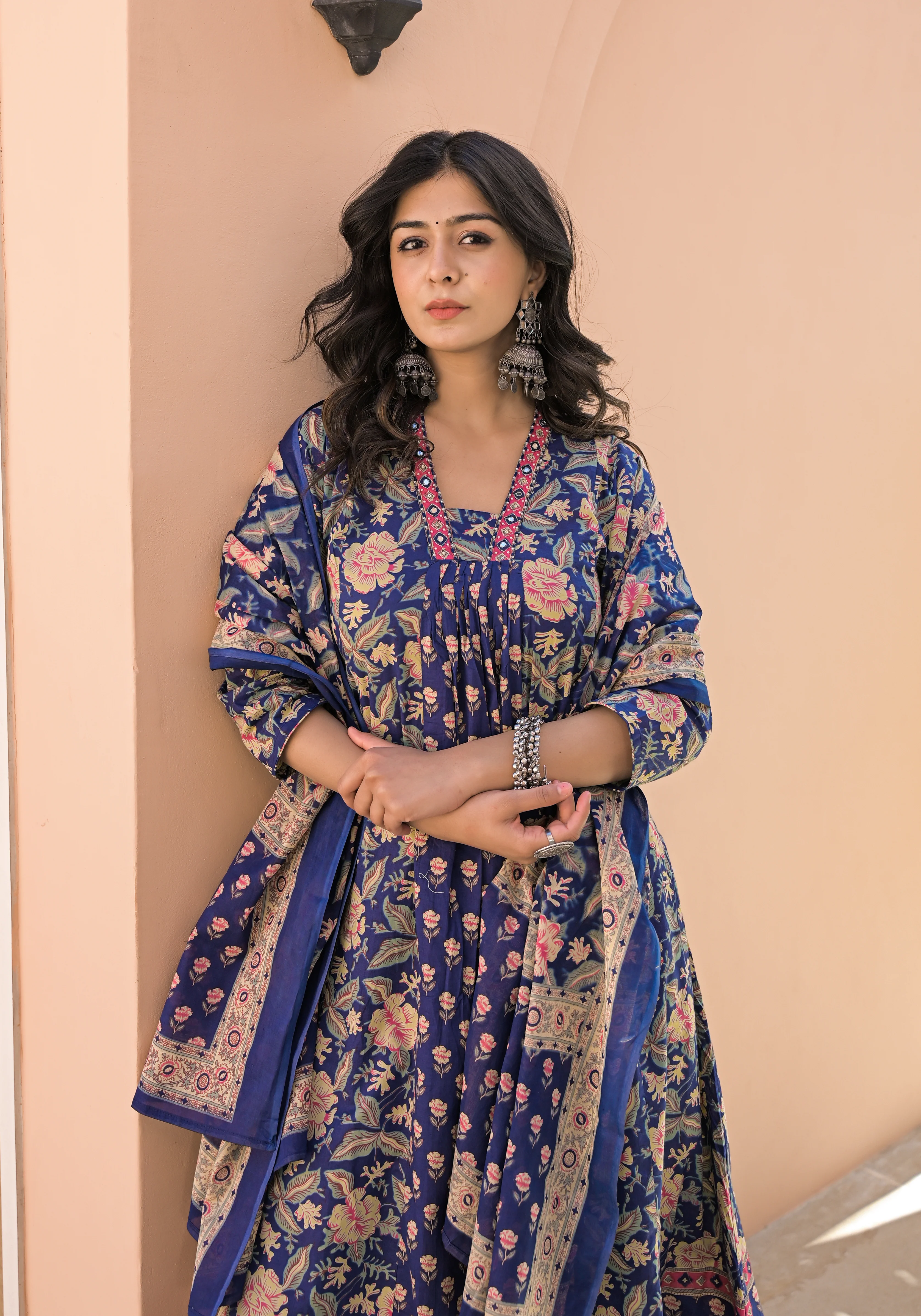 Sahila Navy Cotton Suit Set - Image 2